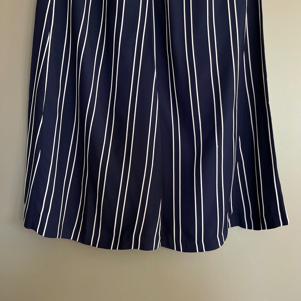 La Ligne Hardy Striped Crepe Flared Pants Navy Blue White High Waist Sz 2 Flowy - Picture 14 of 16